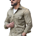 Turtle-Green Cotton Printed Hunting Style Shirt | Premium Men's Sportswear | Classic Outdoor Design | Comfortable Cotton Fabric | Size 36-44
